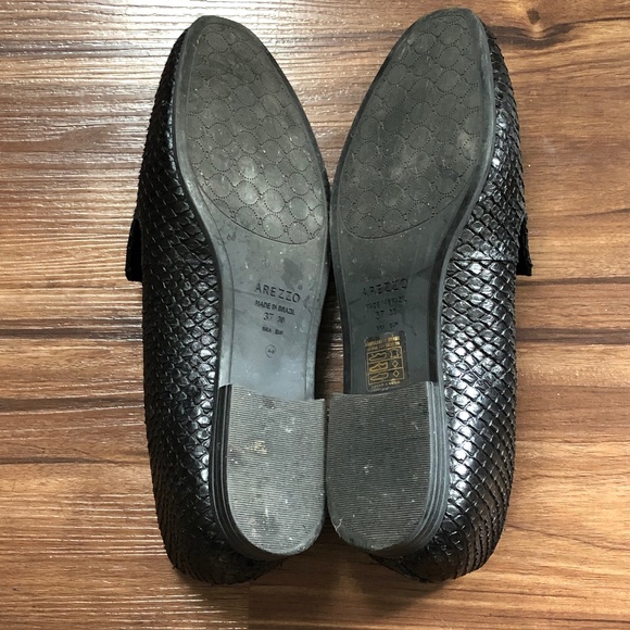 AREZZO Black Snakeskin Leather Almond Toe Loafer - Picture 13 of 15